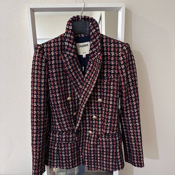 L'Agence Kenzie Double Breasted Metallic Tweed Blazer